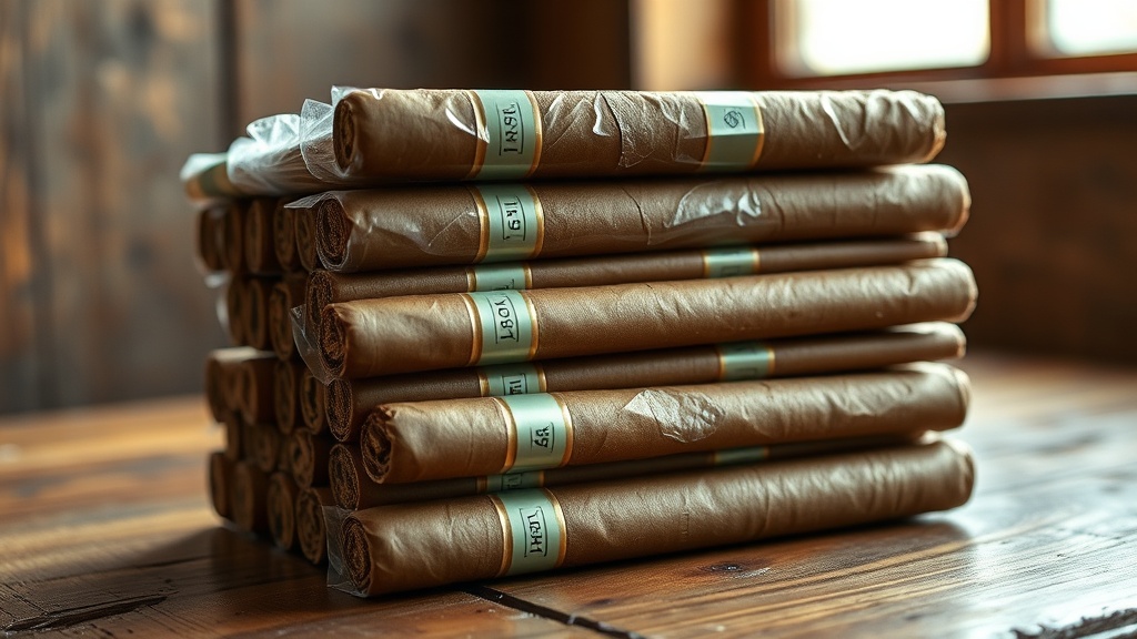 Bundle of budget cigars in cellophane wrapping