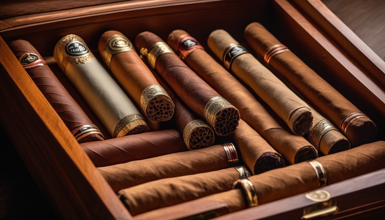 A selection of beginner-friendly cigars arranged on a wooden surface