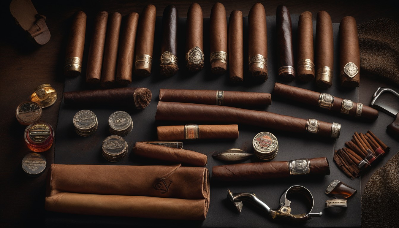 Cigar celebration setup with cutters and accessories
