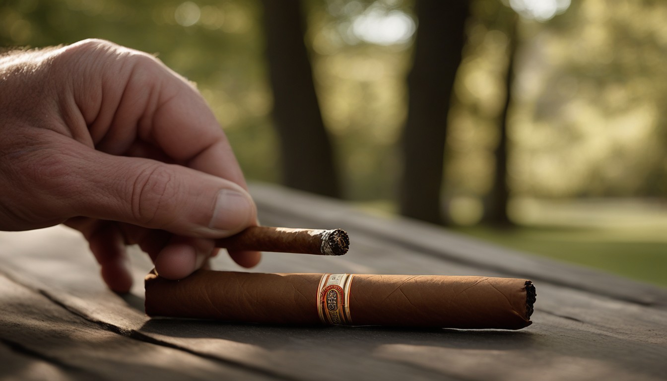 A mild Connecticut shade cigar being lit outdoors in natural lighting