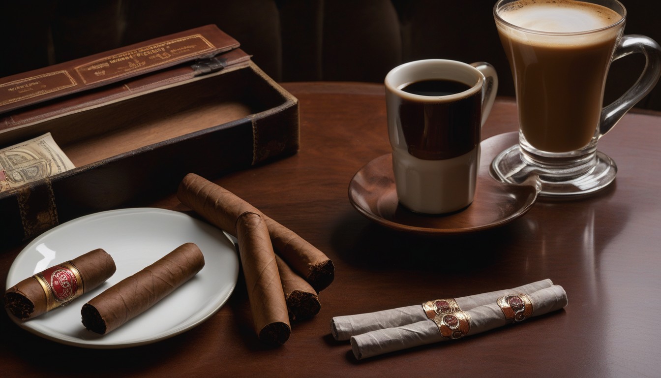A pair of cigars under $10 being enjoyed with coffee in a relaxed setting
