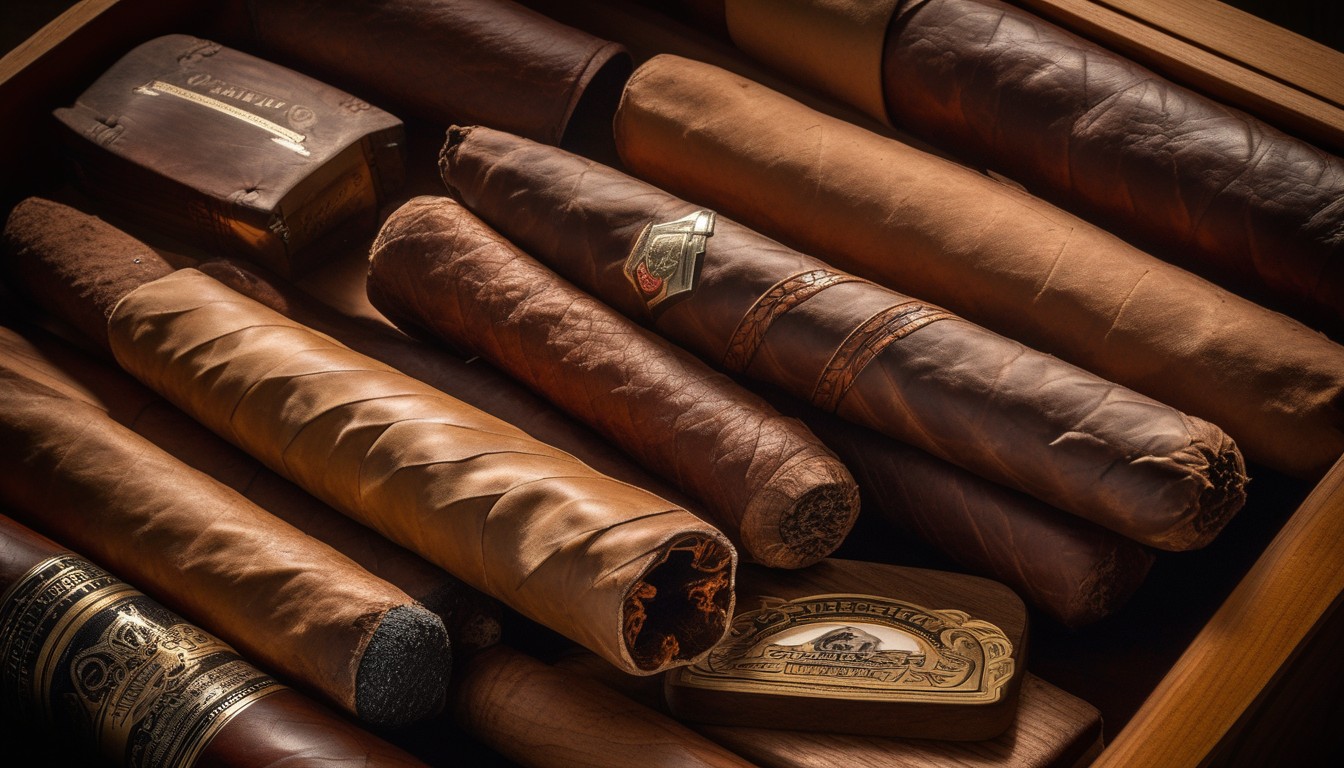A curated selection of premium cigars under $10 displayed on a leather surface