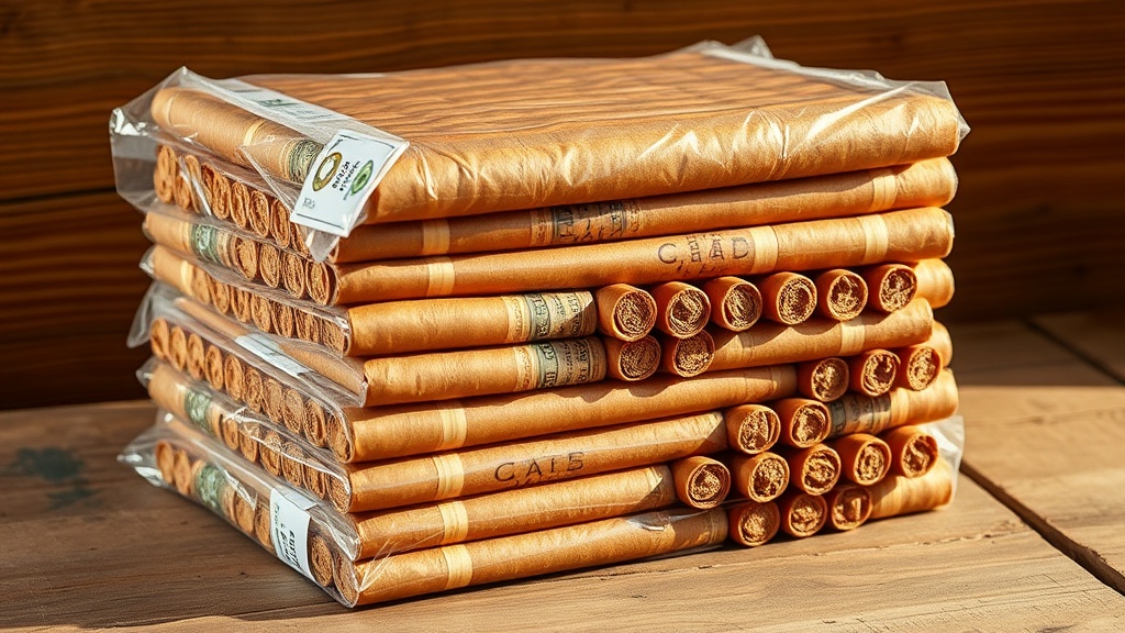 Bundle of affordable cigars wrapped in cellophane