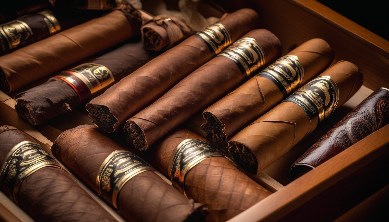 Array of full-bodied cigars with dark wrappers
