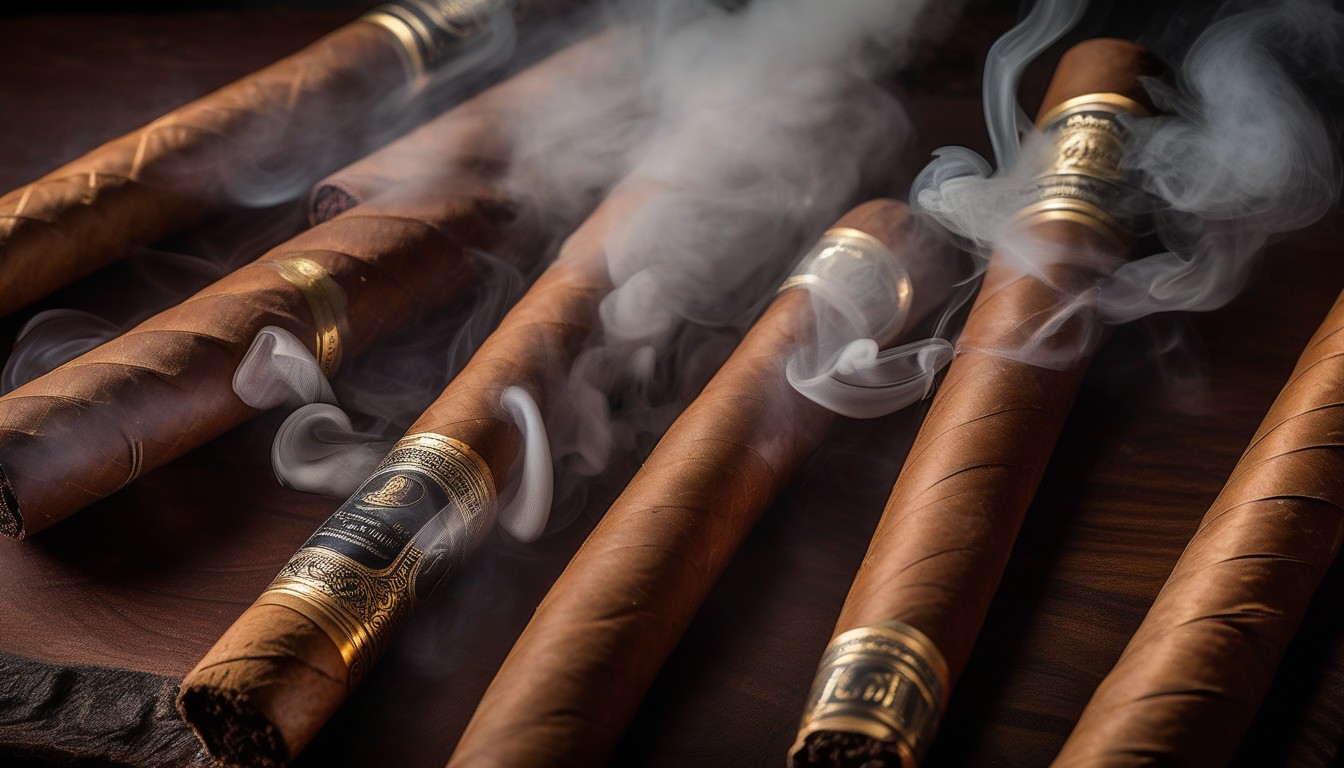 Lancero cigars being smoked, showing the thin smoke stream