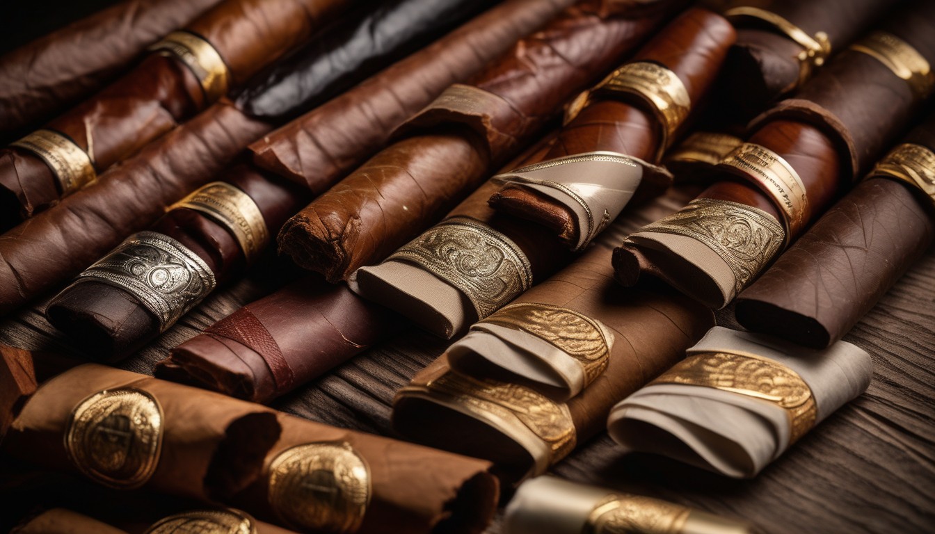 Close-up of premium cigar bands and construction