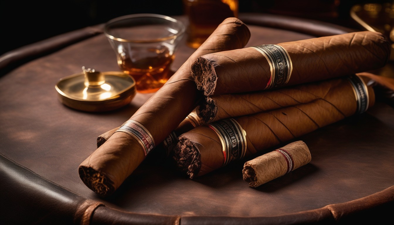 Premium cigar with aged spirit pairing in a luxury setting