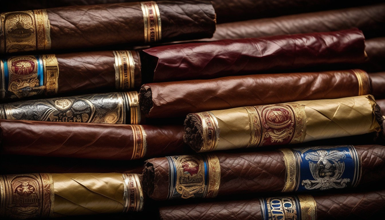 Robusto cigars lined up showing different wrapper colors