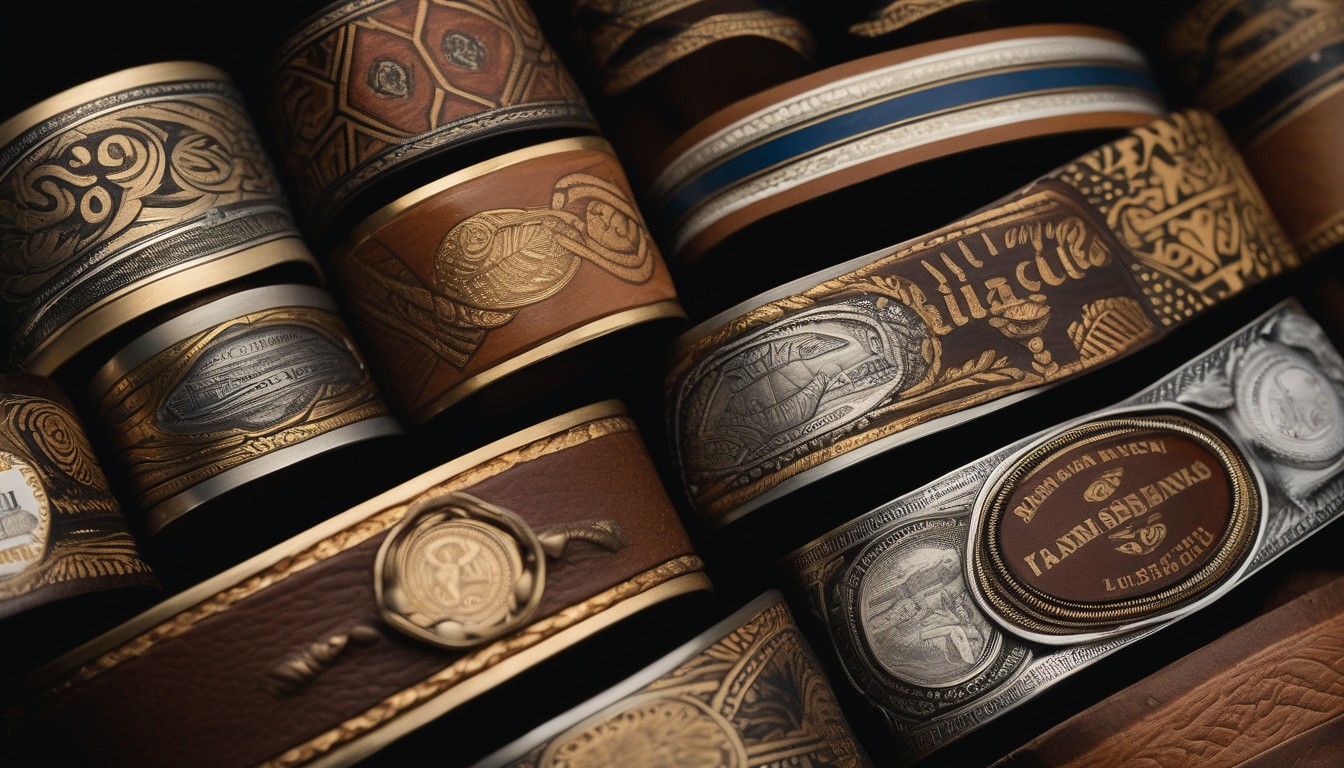 Close-up of boutique cigar bands showcasing artisan design and branding
