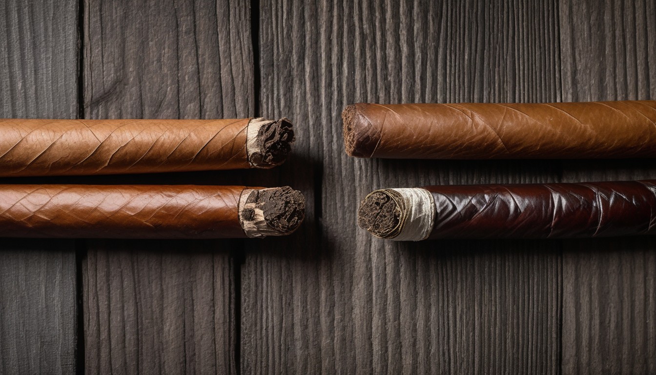 Comparison of white, gray, and dark cigar ash on three different cigars