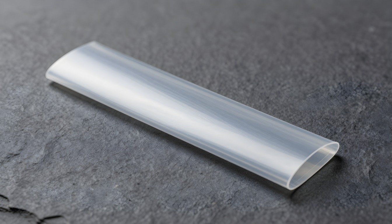 An empty translucent cigar sleeve resting on a dark textured surface