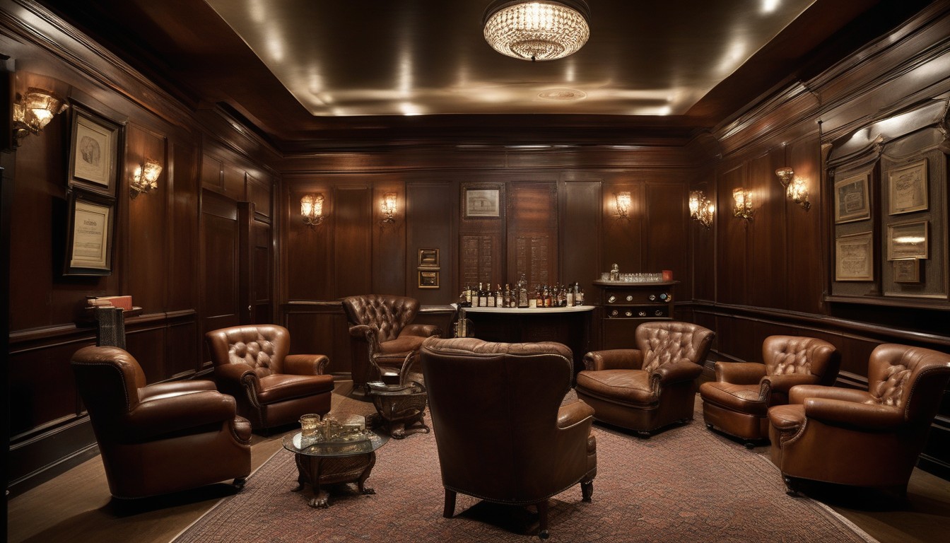 Interior of a cigar lounge with leather chairs and proper ashtrays