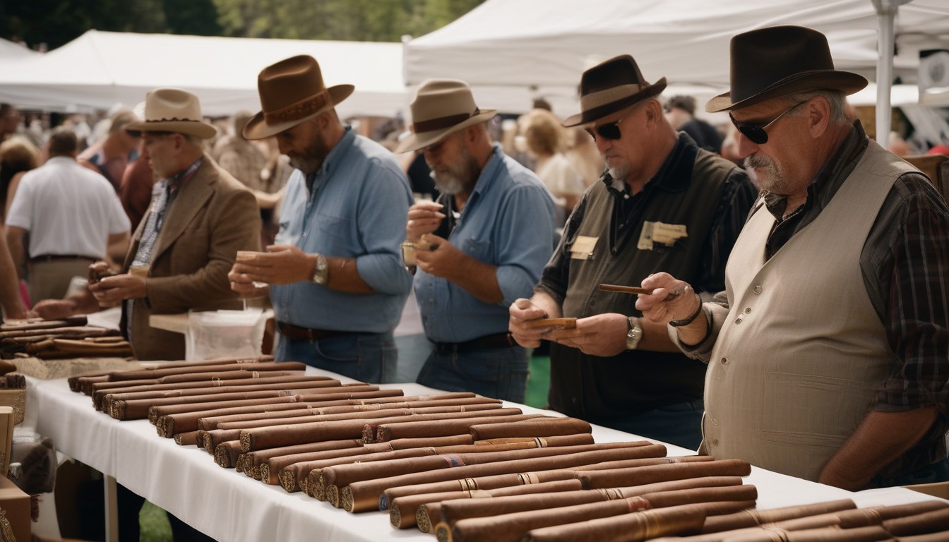 Festival attendees browsing limited edition cigar releases at vendor booths
