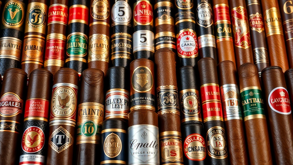 Collection of colorful cigar bands from various brands