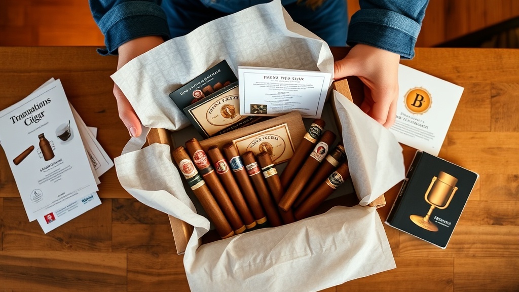 Subscription cigar box being unboxed with tasting cards visible