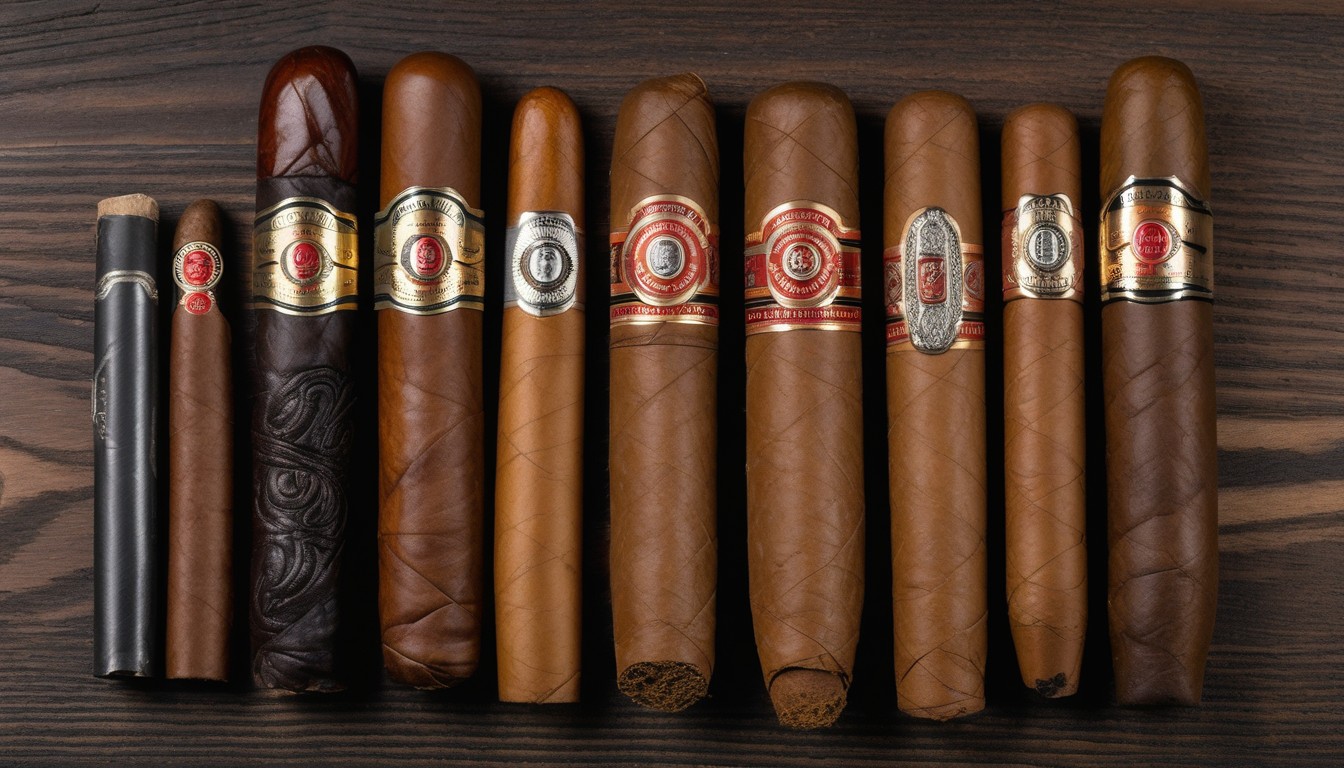 Comparison of different parejo cigar shapes from thin Lancero to wide Gordo