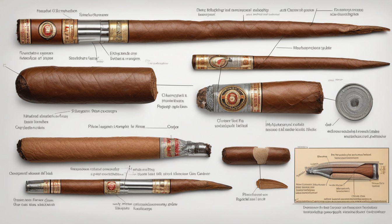 Labeled diagram showing the anatomy of a premium cigar