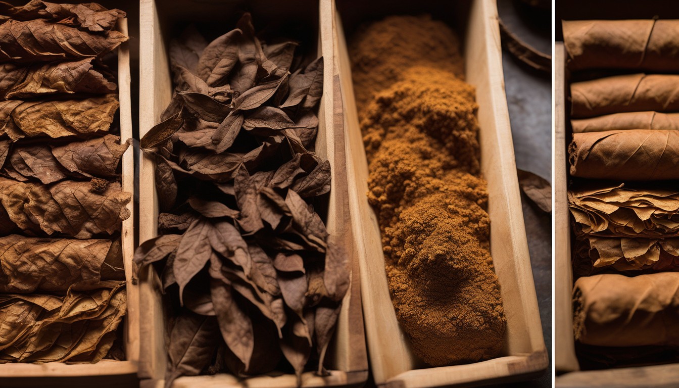 Tobacco leaves at various stages of fermentation