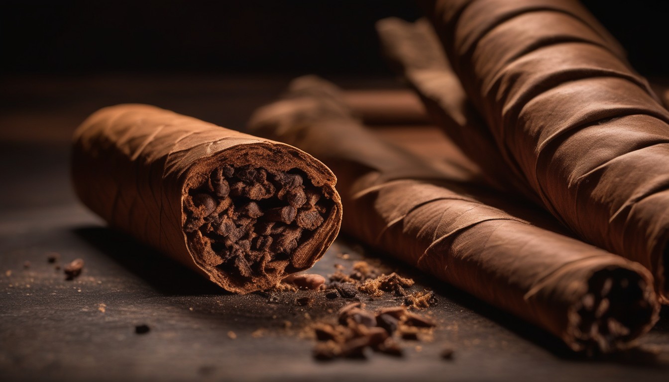 Cross-section showing wrapper, binder, and filler construction of a cigar