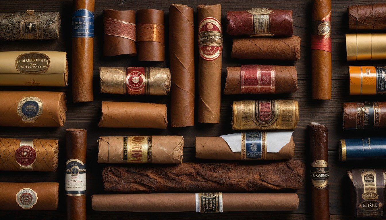 Various cigar wrapper types with brand examples