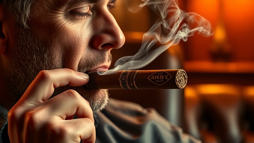 Savoring a premium cigar with a gentle retrohale in a cigar lounge