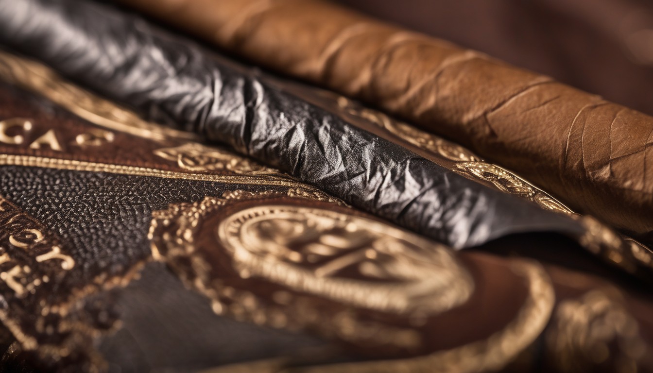 Close-up of Crowned Heads cigar band detail and wrapper texture