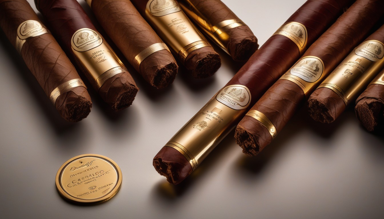 Davidoff Winston Churchill cigar series with its distinctive gold and burgundy branding