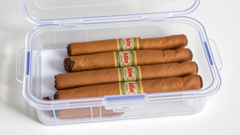 Infused cigars stored separately in an airtight container with humidity pack