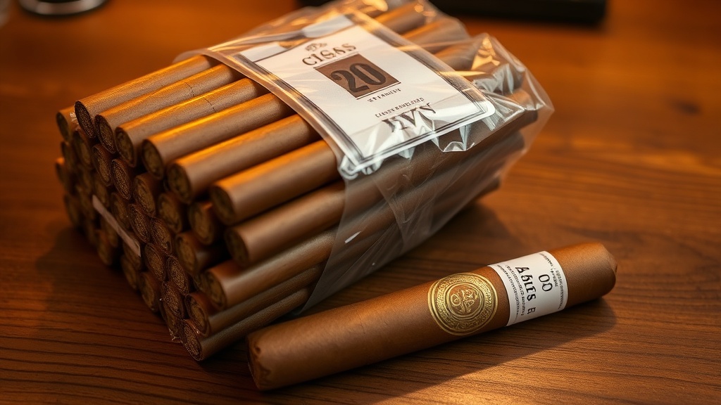 A bundle of cigars next to a single cigar showing the value of buying in quantity