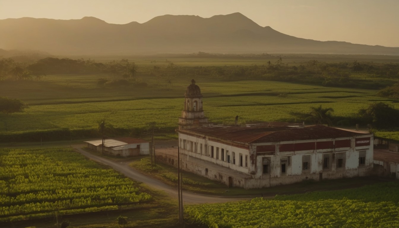 Historical Havana street scene with vintage cigar factory signage
