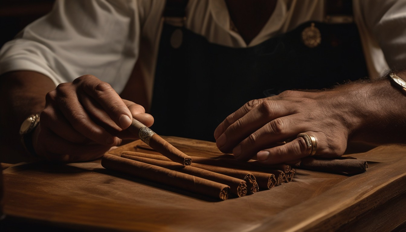 Cuban cigar being hand-rolled by a master torcedor in a traditional factory