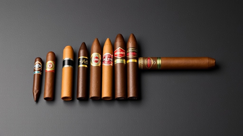 Different cigar sizes arranged from petit corona to churchill