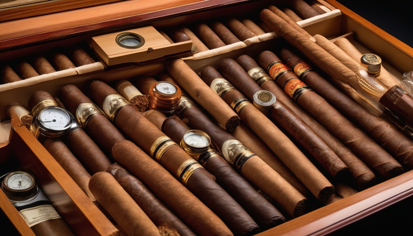 Assortment of cigars spanning multiple price ranges in a humidor drawer