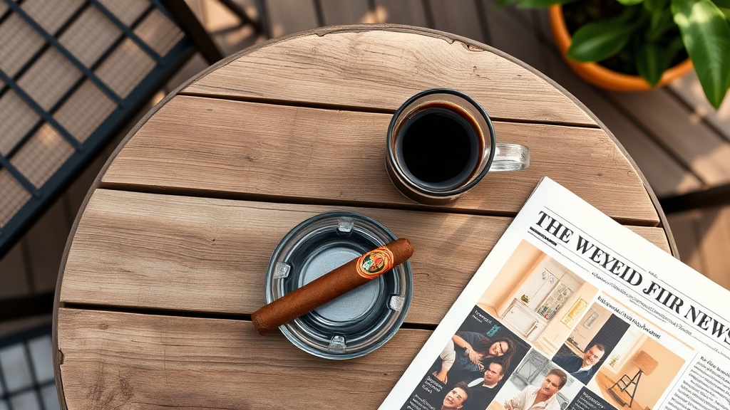 Weekend patio cigar session with coffee and relaxation