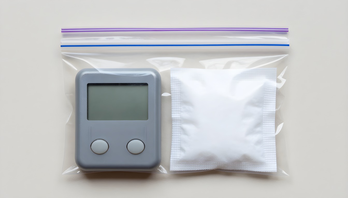 A blank-display hygrometer enclosed in a clear sealed pouch