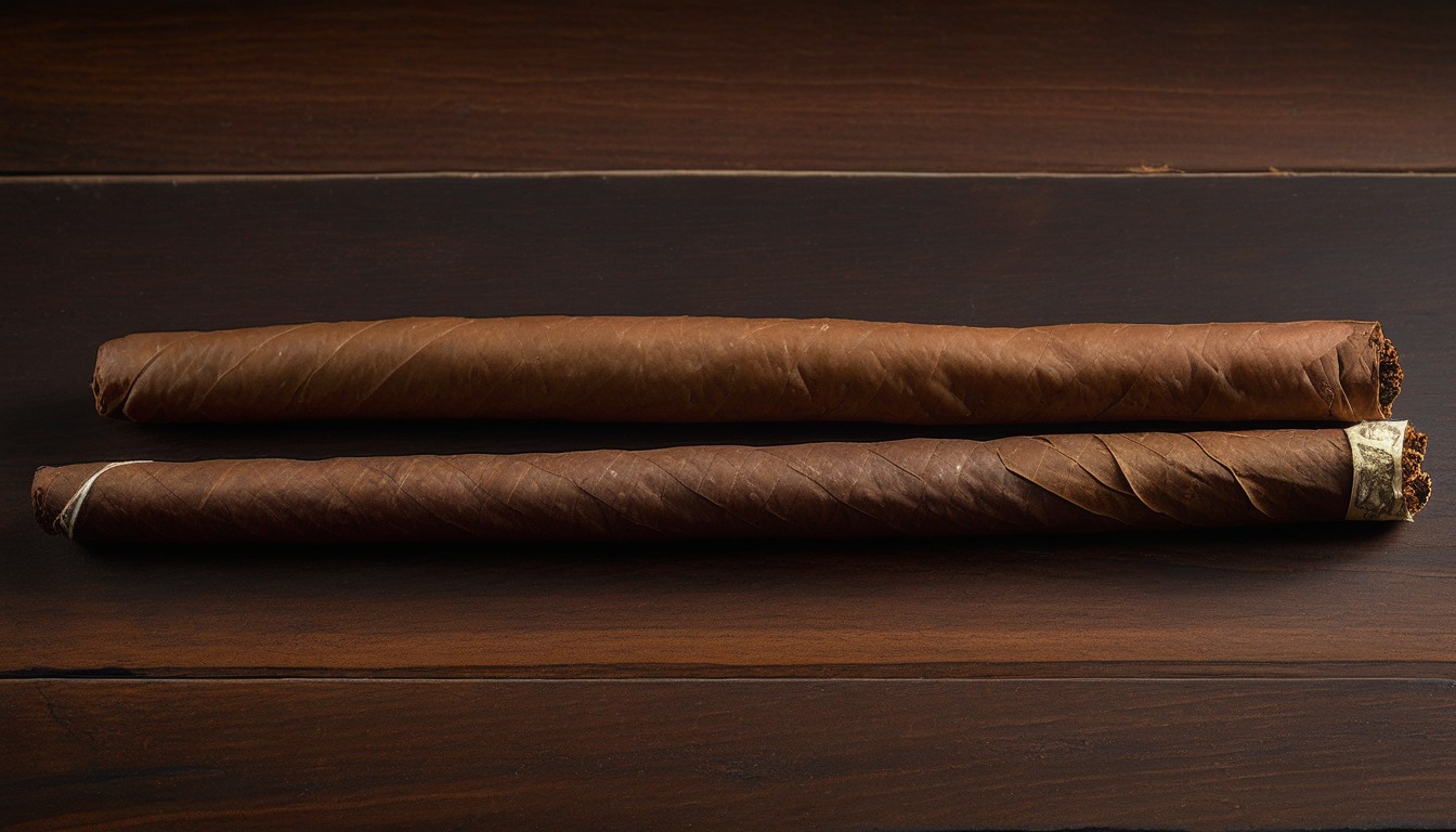 Dried cigar next to a properly humidified cigar showing the visible difference in wrapper condition