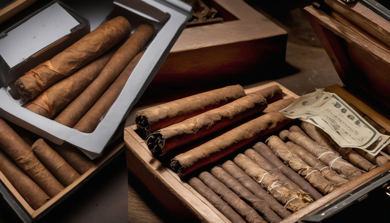 Recovered cigars in a humidor looking revived and healthy next to humidity monitoring equipment