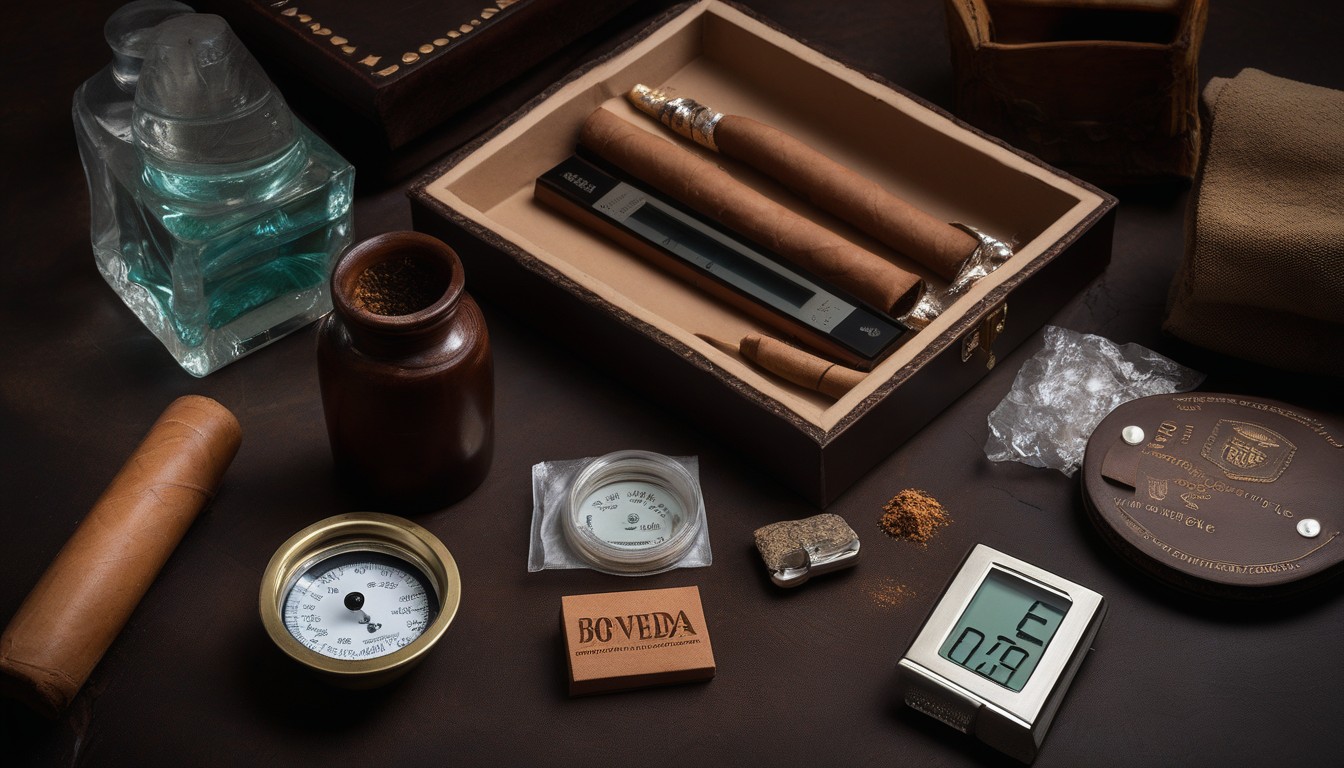 Boveda packs and a digital hygrometer used for humidity control