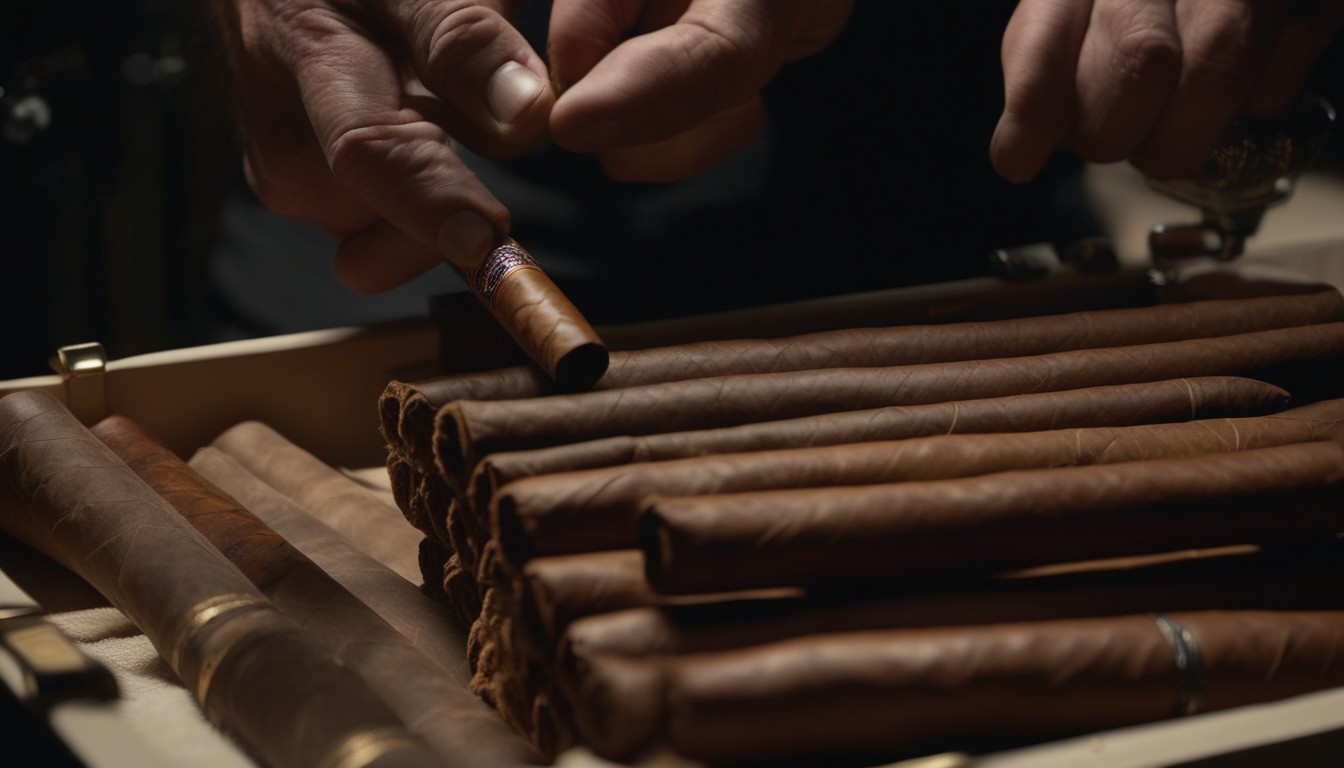 A cigar being removed from a well-organized tupperdor storage setup