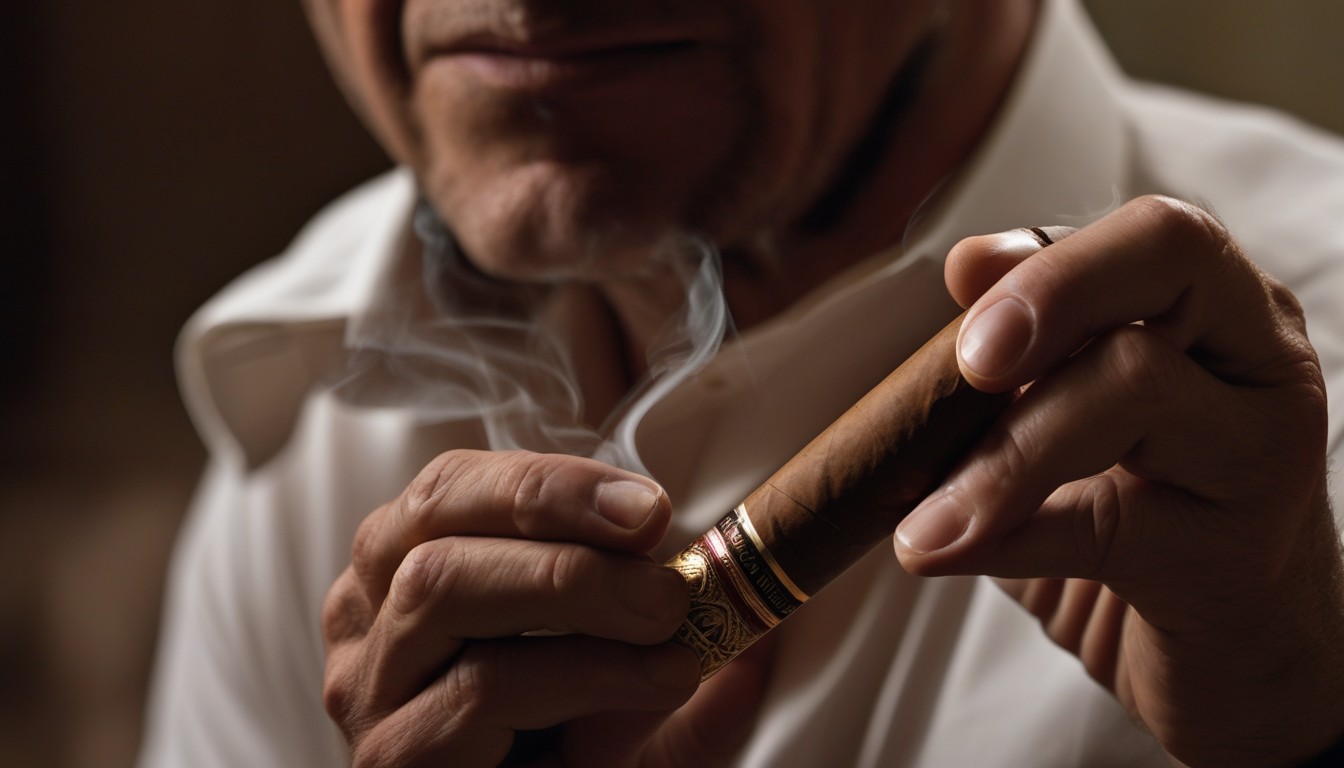 Close-up of cigar smoke showing the retrohale technique