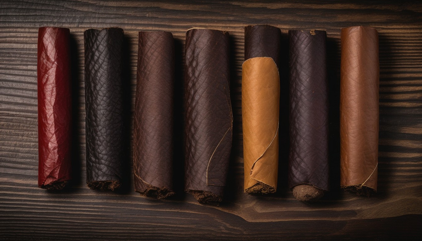 Different Maduro wrapper types showing color and texture variations