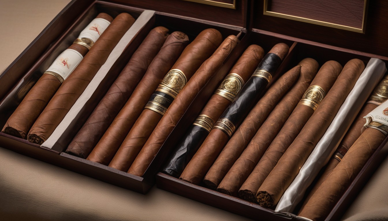 Plasencia Alma series cigars displayed showing the range from Fuerte to Campo
