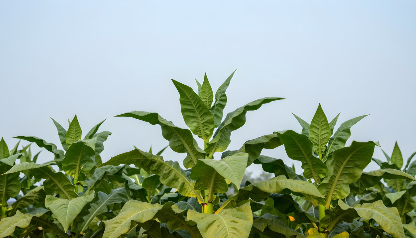 Upper leaves rising above the lower foliage of mature tobacco plants