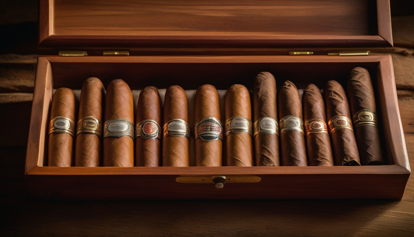 Selection of premium Nicaraguan cigars arranged on aged cedar