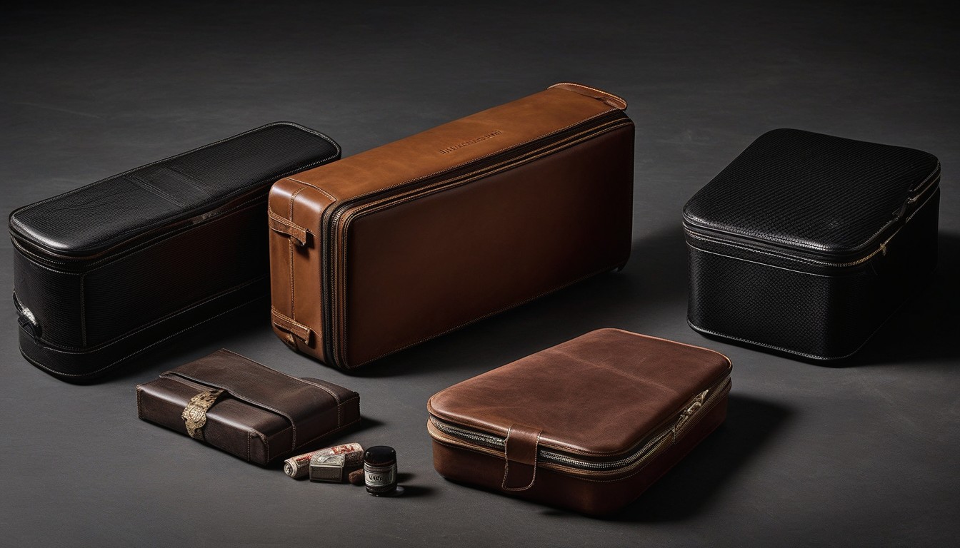 Various travel humidors including hard cases and leather options